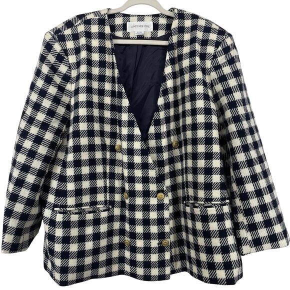 Jones New York Size 2X Double Breasted Blazer 100% WOOL Navy Blue Gold Buttons - Picture 1 of 6